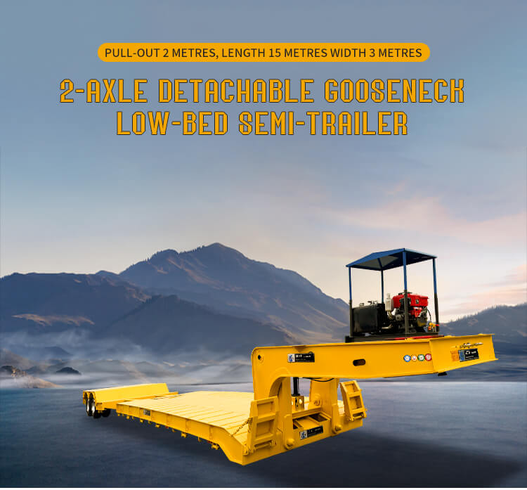 2-osiowa przyczepa typu lowboy o udźwigu 120 ton, z hydrauliczną odłączaną gęsią szyją