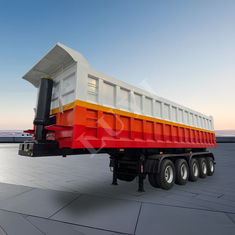 5-osiowa przyczepa z wywrotką tylną o udźwigu 120 ton, przyczepa samorozładowcza ze stali węglowej 5-osiowa przyczepa z wywrotką tylną o udźwigu 120 ton, przyczepa samorozładowcza ze stali węglowej