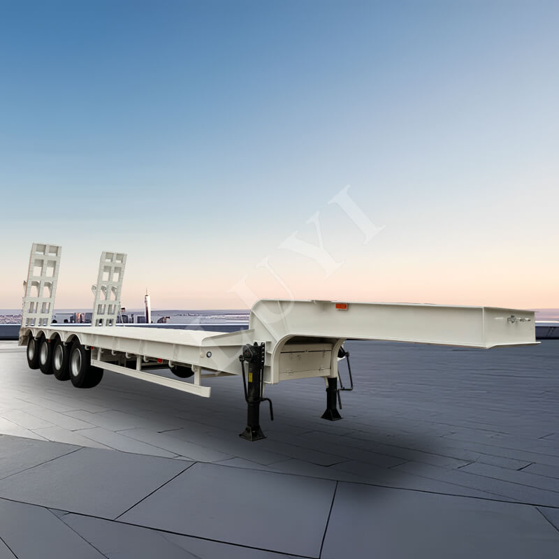 Wytrzymała 4-osiowa przyczepa niskopodwoziowa z mechaniczną drabiną do transportu ciężkich maszyn