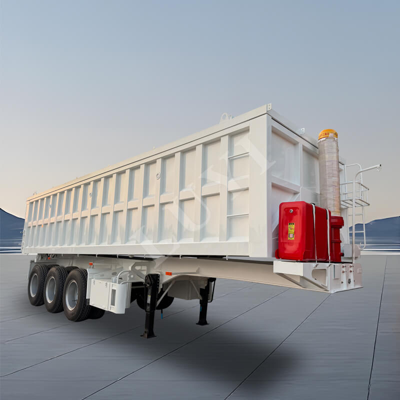 Trzyosiowa, prostokątna naczepa z wywrotką w kształcie litery U, o udźwigu 60 ton Trzyosiowa, prostokątna naczepa z wywrotką w kształcie litery U, o udźwigu 60 ton